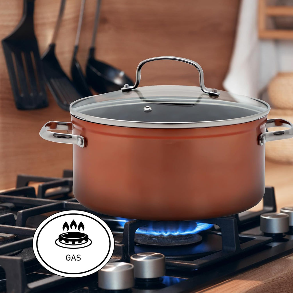 Nuwave 12pc Healthy Pots and Pan Set Non-Stick, Forged Lightweight Cookware Set, G10 Duralon Ceramic Coating, Vented Tempered Glass Lids, Induction-Ready & Works on All Cooktops, PFAS Free