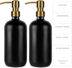 Emerson Essentials Soap Dispensers, Dish Soap Set for Kitchen, Farmhouse Bathroom Set, Hand Soap Dispenser | Glass Soap Dispenser with Pump and Labels, 16 Oz, 2 Pack