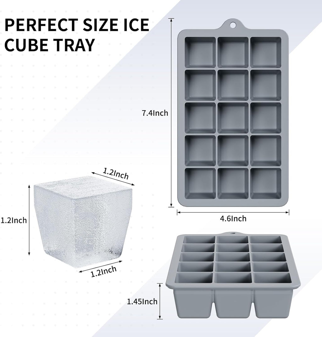 Silicone Ice Cube Tray 2 Pack, HANCELANT Ice Cube Mold, Ice Trays for Freezer with Lid for Whiskey, Baby Food, BPA Free, Easy Release