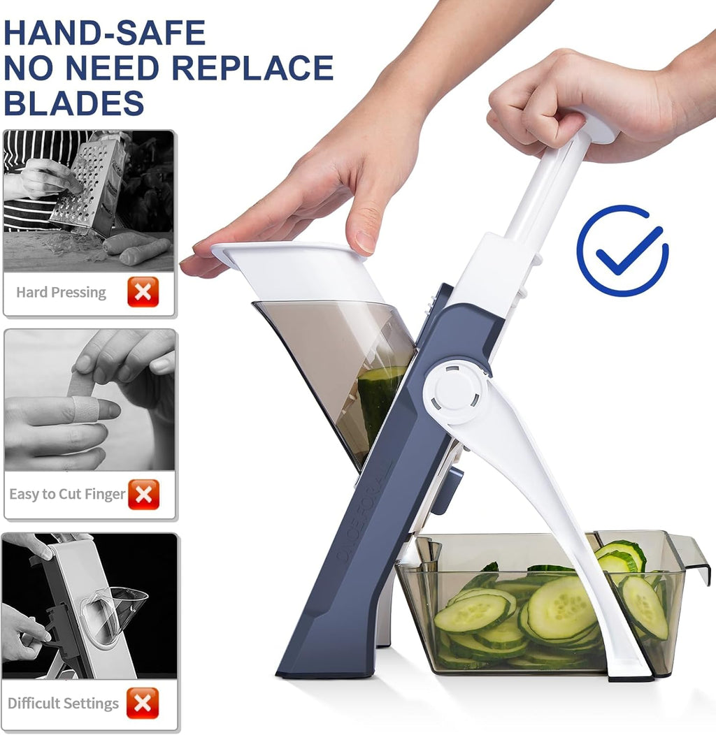 Upgraded Mandoline Slicer for Kitchen &Safe Vegetable Chopper 5 in 1 & Adjustable Mandoline Slicer,Can cut slicing,strips,shredding and dicing Kitchen Veggie chopper (DeepBlue)