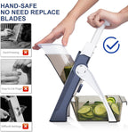 Upgraded Mandoline Slicer for Kitchen &Safe Vegetable Chopper 5 in 1 & Adjustable Mandoline Slicer,Can cut slicing,strips,shredding and dicing Kitchen Veggie chopper (DeepBlue)