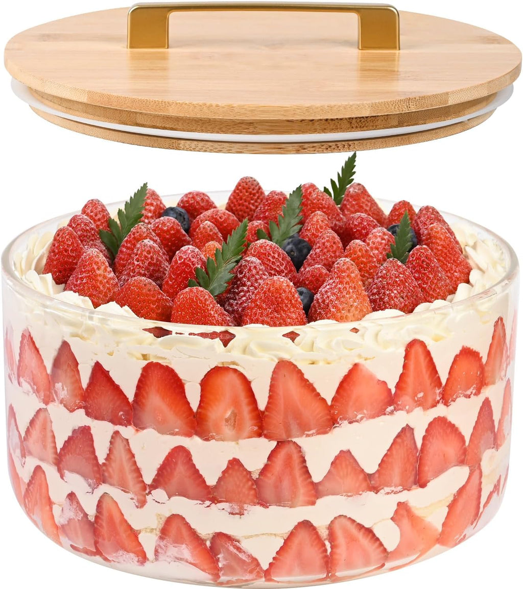 Large Salad Bowl, 8 inch Trifle Bowl Glass with Sealed Lid, Versatile Mixing and Serving Bowl for Laying Ice Cream,Cake,Cupcake,Salad,Fruit,Baking,Dessert and Party Diy, Microwave Safe