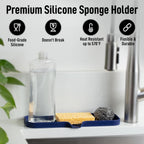 Zulay Kitchen Large Silicone Sponge Holder (12x4) – Flexible Sink Organizer Tray for Kitchen & Bathroom – Multipurpose Soap Dish for Sponges, Makeup, Trinkets & More (Dark Blue)