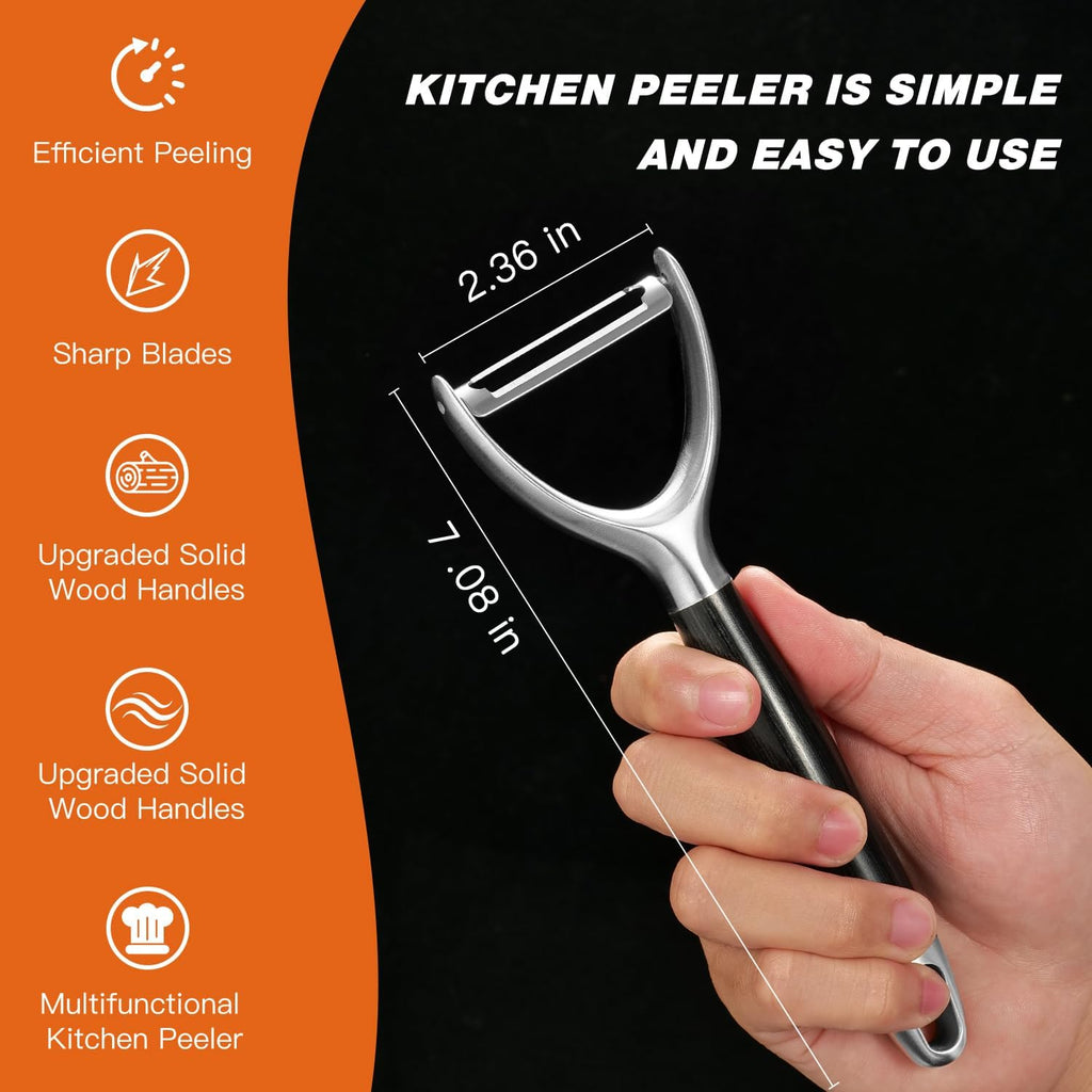 KULUNER 304 Stainless Steel Multi-Function Kitchen Peeler - With Solid Wood Handle, Sharp & Durable Blade, Effortlessly Peels Vegetables and Fruits, Essential Kitchen Tool