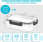 Skroam 10 Pack Glass Meal Prep Containers, 22 OZ Glass Airtight Food Storage Containers with Lids, Pantry Kitchen Storage Containers for Lunch, Food Storage, Meal Prep, Lunch Bento Boxes