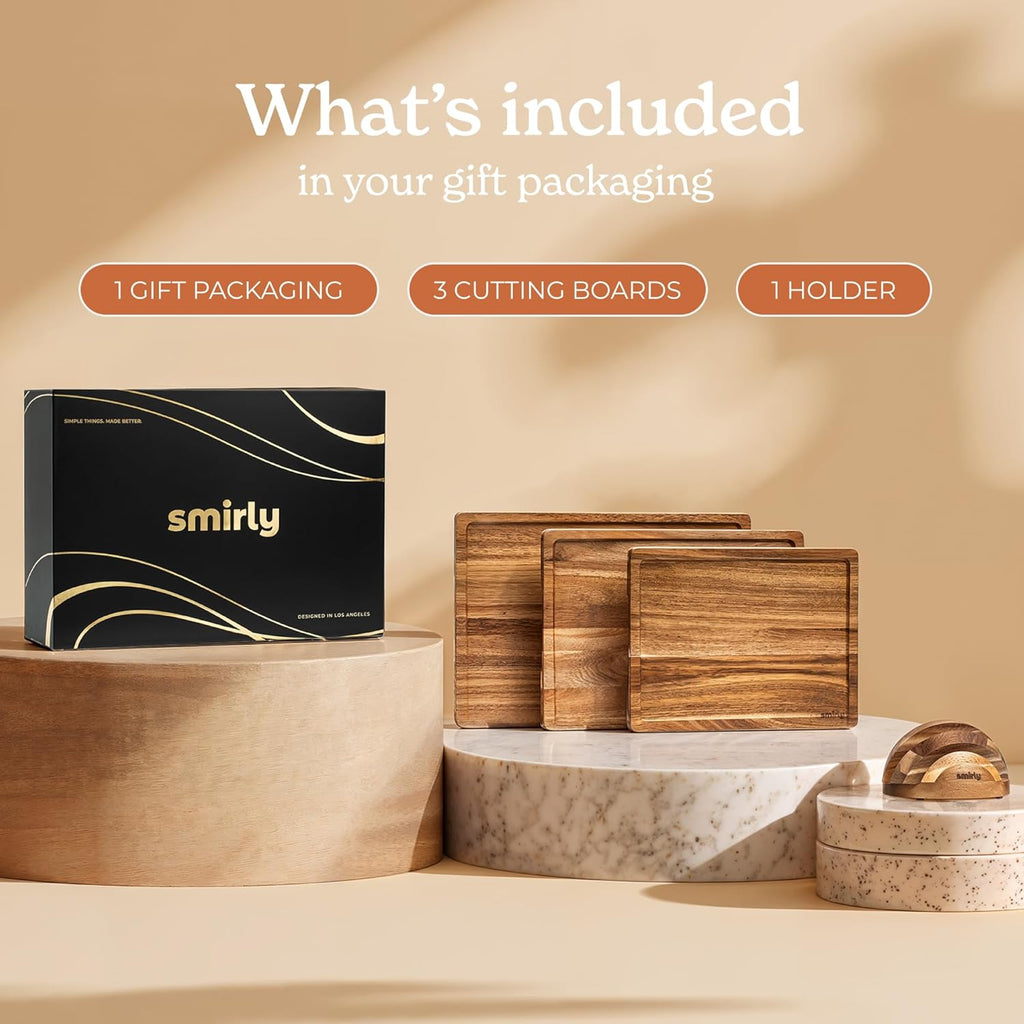 SMIRLY Wood Cutting Boards For Kitchen Meal Prep & Serving, Bamboo Cutting Board Set, Charcuterie Chopping Boards and Wooden Cutting Boards for Kitchen