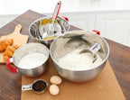 Rorence Mixing Bowls with Lids Set: Stainless Steel Mixing Bowls with Handles, Non-Slip Bottom & Pour Spout - Red, 3 quarts