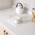 Silicone Dish Drying Mat for Multiple Usage,Easy clean,Eco-friendly,Heat-resistant Silicone Mat for Kitchen Counter or Sink,Refrigerator or Drawer liner White M 12 inches x 12 inches