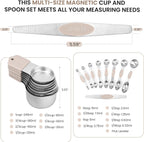 Magnetic Measuring Cups and Spoons Set-Heavy Duty 304 Stainless Steel，Double Measurement Markings，Set of 16 with Leveler for Measure Dry and Liquid Ingredients (khaki)
