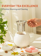 Sweese Teapots for Tea, 27 oz Porcelain Tea pot with Removable Stainless Steel Infuser, Tea Pots for Loose Tea - White