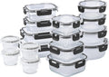 COOK WITH COLOR Premium 32-Pc. Borosilicate Glass Food Container Set with Dividers - 4 Rectangles, 8 Rounds, 4 Squares - Leakproof Lids - Meal Prep, Storage, Fluted Ombre Black