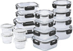 COOK WITH COLOR Premium 32-Pc. Borosilicate Glass Food Container Set with Dividers - 4 Rectangles, 8 Rounds, 4 Squares - Leakproof Lids - Meal Prep, Storage, Fluted Ombre Black