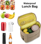 NOL Natural Organic Lifestyle Insulated Lunch Bags for Women Cooler Bag Lightweight Nylon Waterproof Lunch Box For Work (Khaki, Large)