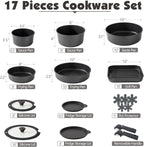 SENSARTE 17 Piece Pots and Pans Set, Nonstick Detachable Handle Cookware Set, Induction Kitchen Cookware Set with Removable Handle, Healthy Non Stick for RV, Dishwasher ＆ Oven Safe, PFOA Free (Black)