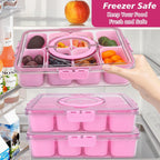 shopwithgreen Divided Serving Tray with Lid and Handle, Portable Snackle Box Charcuterie Container for Party, Veggies, Fruits, Nuts, Candy, Food Tray Platter Snack Box for Entertaining, Picnic, Pink