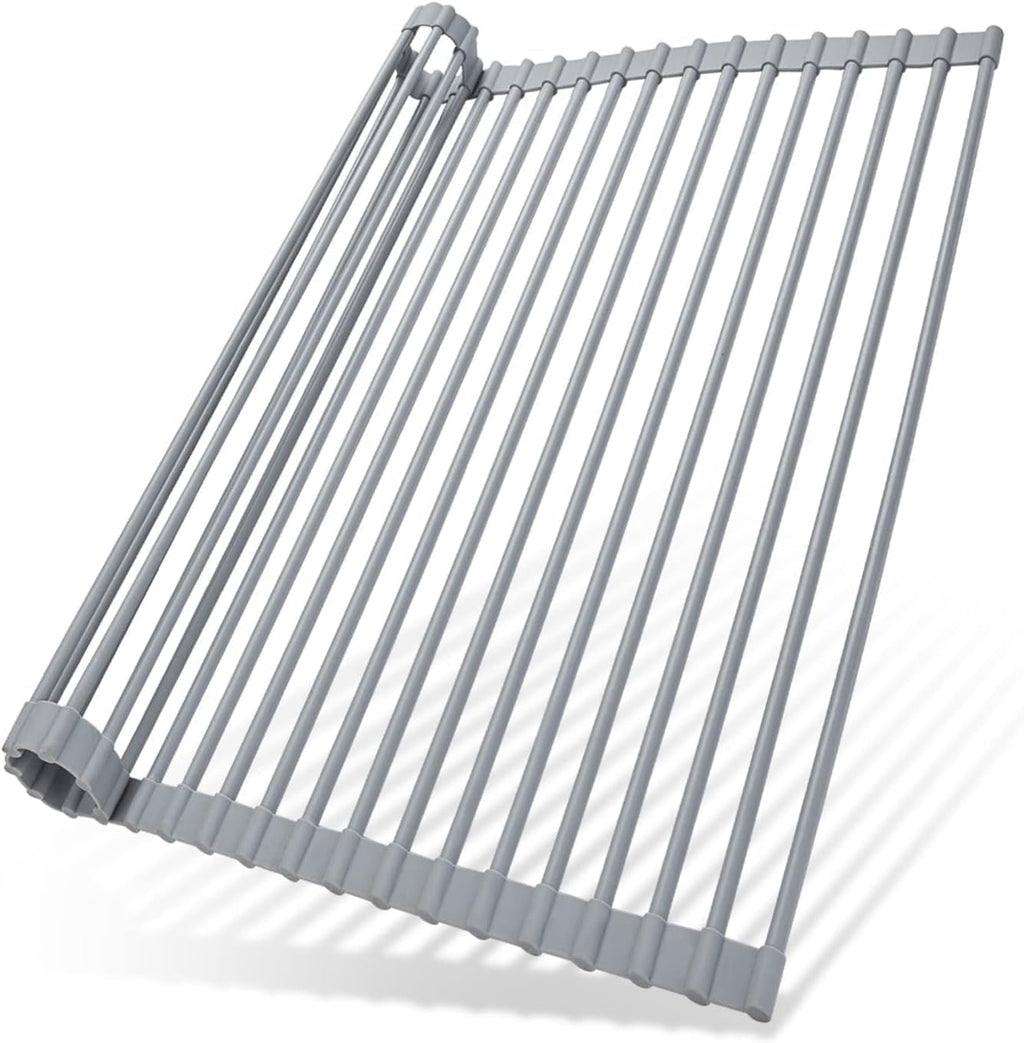 Ohuhu Over Sink Dish Drying Rack, Silicone Wrapped 17.6" W x 15.4" L Large Over The Sink Roll Up Dish Drainer - Foldable Sink Drying Rack Rolling Drain Mats Anti-Slip Multipurpose for Kitchen Counter
