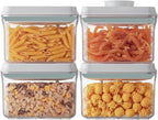 Ankou Airtight Container Set (1000ml 4 Pcs) Stackable One Press Openning Food Containers for Snacks Sugar Salt Herbs Spices Coffee Bean Formula Popcorn BPA-Free Tight Seal - Clear (1.0 QT * 4)