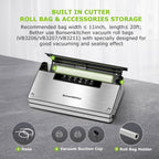 Bonsenkitchen Vacuum Sealer Machine, Stainless Steel Food Sealer Vacuum Sealers with 100 Bags & 1 Roll, 5 Food Vacuum Modes, Built-in Cutter & Bag Storage, Black