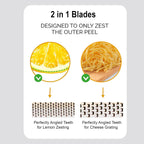 2-in-1 DESIGNED BY CHEFS Lemon Parmesan Cheese Zester and Food Shredder - Essential Grater Kitchen Tool Perfect Spiralizer for Citrus, Garlic, Vegetables, Fruits and More