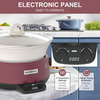 MAGNIFIQUE 5 Quart Programmable Slow Cooker with Auto Warm Setting, Glazed Ceramic Liner, Kitchen Small Appliance for Family Dinners, Red
