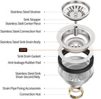 KONE Sink Drain Assembly, Kitchen Sink Drain Strainer Kit with Removable Strainer Basket Stopper, Universal fit USA Home/Commercial 3-1/2 Inch Standard Sink Drain Hole (Polish)