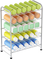 Water Bottle Holder Organizer 5 Tier Water Bottle Storage Rack, Freestanding Floor Beverage Soda Can Dispenser Organizer Rack for Pantry, Kitchen Countertop, Cabinet, Office, Hold 30 Bottles, Silver