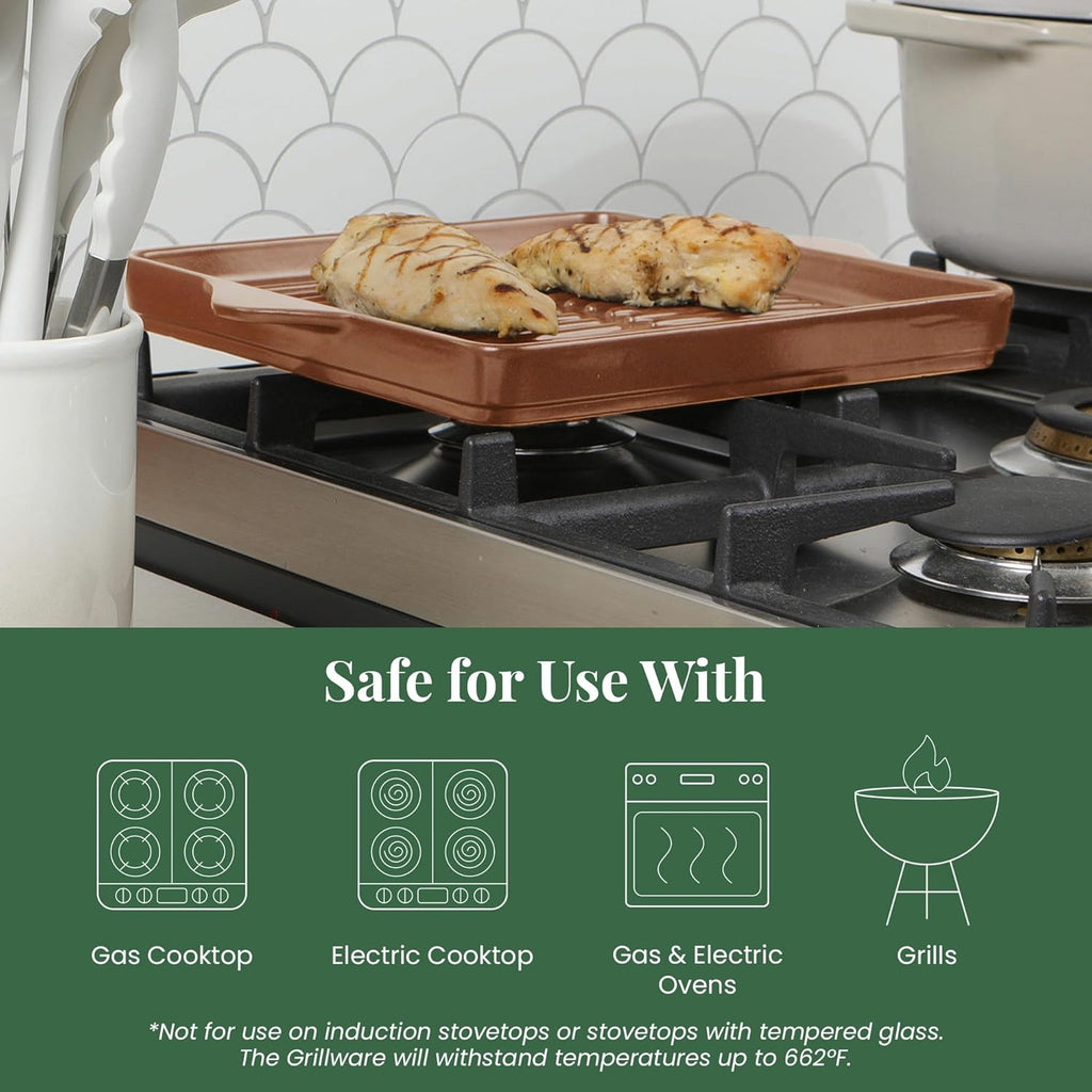 Larder & Vine Indoor/Outdoor Ceramic Stoneware Grill Pan Handmade in Italy