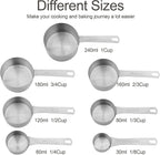 Measuring Cups and Spoons Set, Stainless Steel Measuring Cups, 18/8(304) Material Heavy Duty 7 Measuring cups and 8 Measuring Spoons 1 Leveler and 2 rings Pack 18pcs Per set