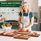 Wooden Cutting Board Set of 4 with Holder Non Toxic Solid Sapele Wood Chopping Boards for Kitchen with Juice Grooves Thick Large Cutting Board (9x7 to 16x12 In) for Meat Vegetables Cheese （Brown）