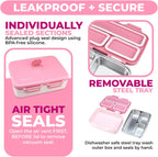 Stainless Steel Bento Box Lunch Container for Kids Adults with Removable Tray, Leakproof Silicone Seals, BPA Free 26 oz/790 mL (Pink)