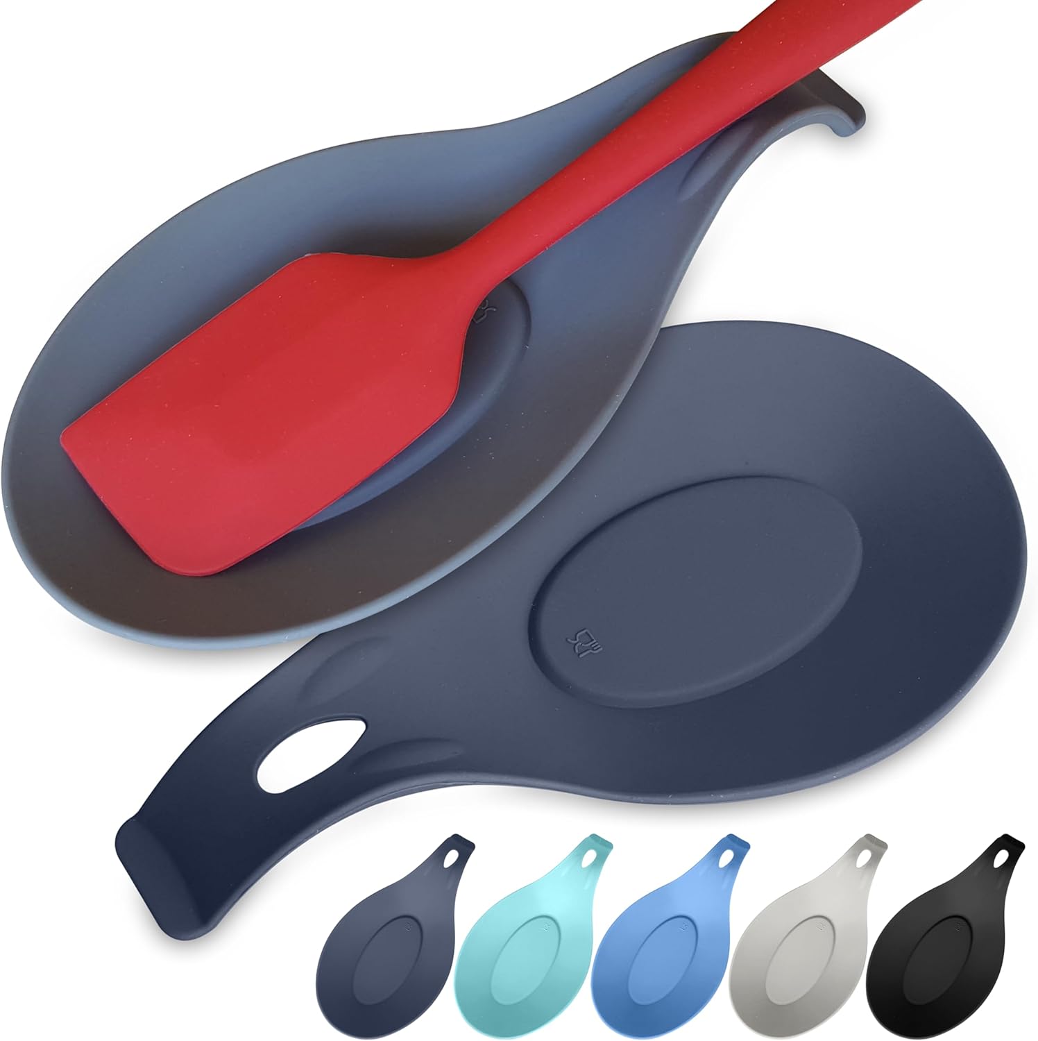 Silicone Spoon Rest for Stove Top, Set of 2 - HEAT RESISTANT, EASY TO CLEAN Kitchen Spoon Rest for Kitchen Counter, Holds XL Utensils, Safe on GLASS & INDUCTION Cooktops, DOESN’T BREAK if Dropped