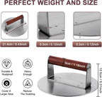 Stainless Steel Burger Press, 8.5" NonStick Hamburger Smasher Tool & Grill Press, 2.5 lbs Heavy Duty Bacon with Wood Handle for Blackstone Camp Chef Pitboss Weber Griddle Grills(Round)