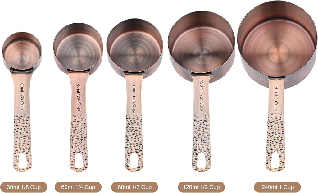 Copper Measuring Cups and Spoons set, Stainless Steel Measuring Cups and Spoons set for Baking & Kitchen, Metric & US 5 Copper Measure Cup and 6 Measure Spoons and 1 Ingredient Leveler