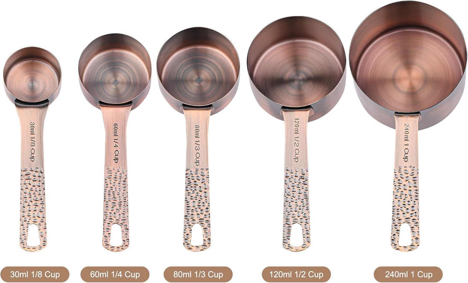Copper Measuring Cups and Spoons set, Stainless Steel Measuring Cups and Spoons set for Baking & Kitchen, Metric & US 5 Copper Measure Cup and 6 Measure Spoons and 1 Ingredient Leveler