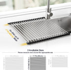 Tomorotec 17.7" x 15.5" Roll Up Dish Drying Rack Over Sink Drying Rack Sink Cover Kitchen Sink Accessories Gadget Multipurpose Organizer Foldable Stainless Steel Drainer