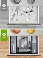 Silverware Organizer Metal Mesh, Drawer Organizer, Utensil Cutlery Tray for kitchen drawers,Expandable Flatware Organizer with 7 Compartment Black 9.4"~17.3" x 13.7"