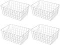 11" Upright Freezer Storage Baskets, White Wire Storage Bins Small Bakset for Freezer, Pantry, Bathroom Organizing, Set of 4