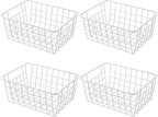11" Upright Freezer Storage Baskets, White Wire Storage Bins Small Bakset for Freezer, Pantry, Bathroom Organizing, Set of 4