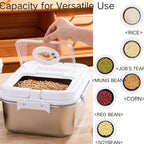 Saim Rice Storage Container Bin, 20lb Stainless Steel Food Storage Containers with Silicone Lid, Measuring Cup, Spoon, Rice Dispenser for Flour, Sugar,and Baking Supplies