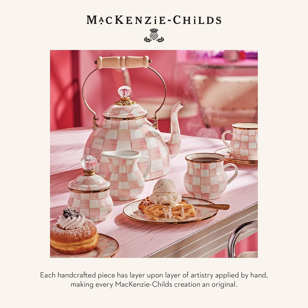 MACKENZIE-CHILDS Enamel Everyday Bowl, Serving Bowl for Entertaining, Small, Pink-and-White Rosy Check, Set of 1
