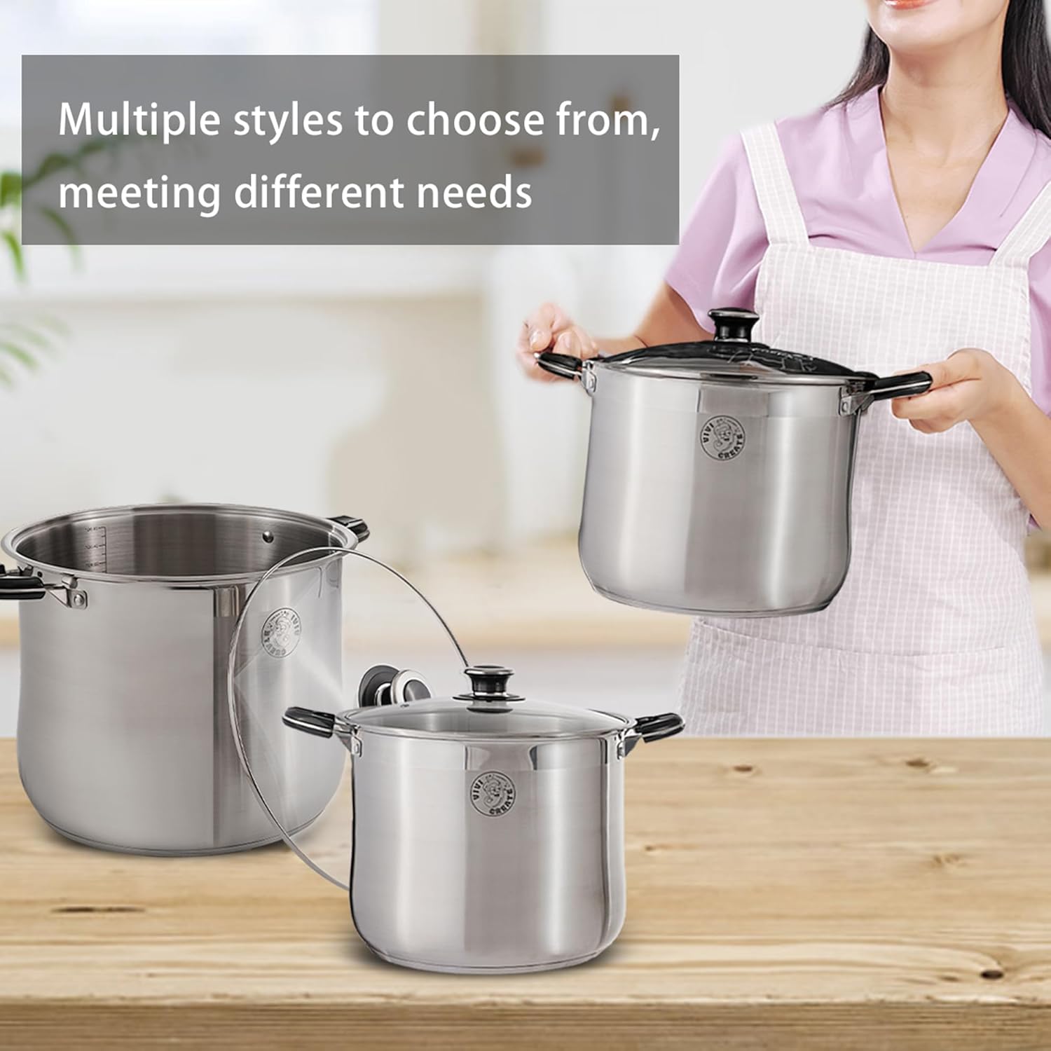 VivicreateStainless Steel Stock Pot with Lid for Induction Cooking Boiling Pasta Stew Soup Large Capacity Cookware with Handles for Kitchen Spaghetti Olla Olla de Acero Inoxidable (11.5 QT)