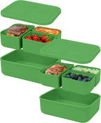 Platinum Silicone Bento Lunch Box Set of 2 – 3 Compartments, Leakproof, Versatile, Durable, Microwave & Freezer Safe, Meal Prep Container, Food Storage for All Ages (Watermelon Green)
