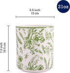Bico Green Garden Toile De Jouy Ceramic Utensil Holder Set of 2, Ceramic Kitchen Utensil Crocks for Countertop, Large Cooking Tool Holder Counter Decor, Spatula Organizer