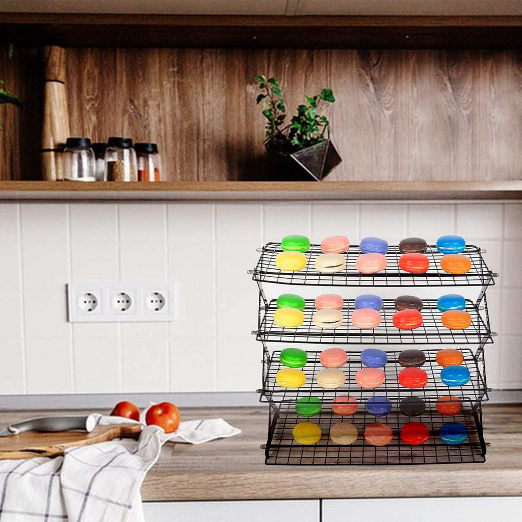 ShellKingdom 4 Tier Collapsible Cooling Rack, Outdoor Camping Picnic Shelf, Wire Cooling Rack for Baking, Cookies, Cake, Roasting, Grilling, Drying Rack - Black