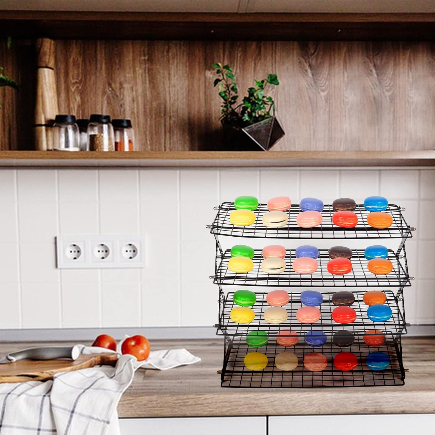 ShellKingdom 4 Tier Collapsible Cooling Rack, Outdoor Camping Picnic Shelf, Wire Cooling Rack for Baking, Cookies, Cake, Roasting, Grilling, Drying Rack - Black