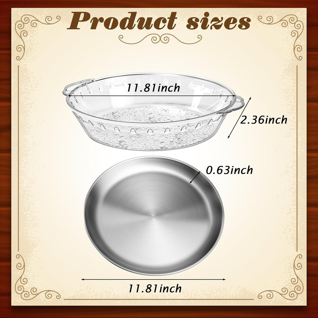 Baderke 3 Set 11.8" Chilled Serving Tray for Parties with Compartments Ice Chilled Party Platter Charcuterie Serving Board Cold Dish Dip for Fruit Seafood Vegetable Shrimp Cocktail (Natural)