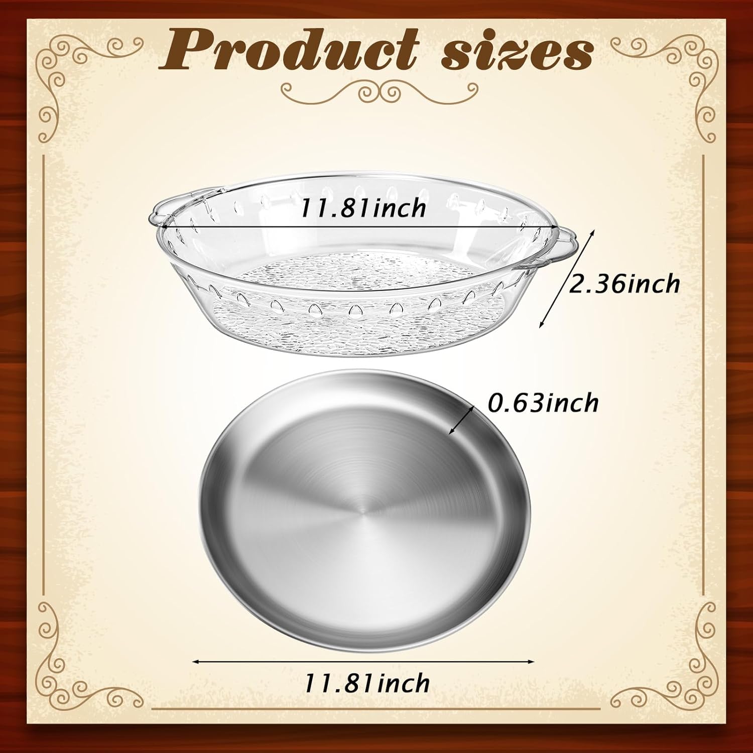 Baderke 3 Set 11.8" Chilled Serving Tray for Parties with Compartments Ice Chilled Party Platter Charcuterie Serving Board Cold Dish Dip for Fruit Seafood Vegetable Shrimp Cocktail (Natural)