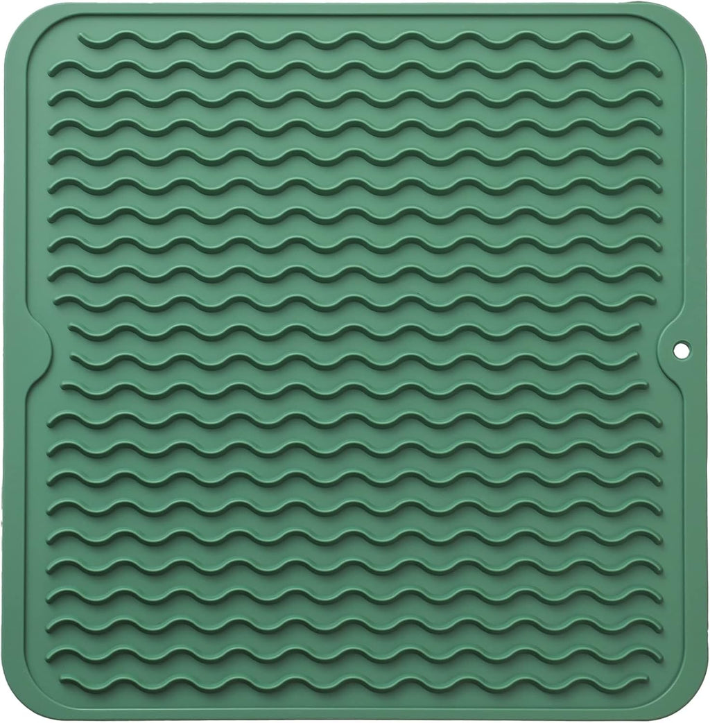 Silicone Dish Drying Mat for Multiple Usage,Easy clean,Eco-friendly,Heat-resistant Silicone Mat for Kitchen Counter or Sink,Refrigerator or Drawer liner Green M 12 inches x 12 inches