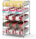 Vrisa Can Organizer for Pantry 5 Tier Canned Food Organizer Can Storage Rack Holds Up to 60 Cans Rolling Soda Soup Vegetable Can Goods Dispenser Shelf for Kitchen Pantry Cabinet, Silver