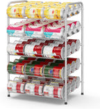 Vrisa Can Organizer for Pantry 5 Tier Canned Food Organizer Can Storage Rack Holds Up to 60 Cans Rolling Soda Soup Vegetable Can Goods Dispenser Shelf for Kitchen Pantry Cabinet, Silver